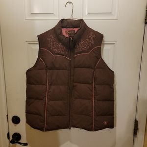 Ariat Equestrian Down Quilted Puffer Vest Women’s XL Extra Large - Pink/Brown